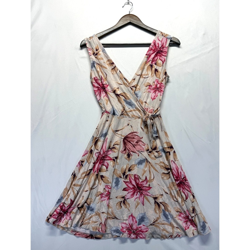 Lascana‎ Wrap Dress Womens 2 Multicolor Floral Print Tie Waist Sleeveless V-Neck